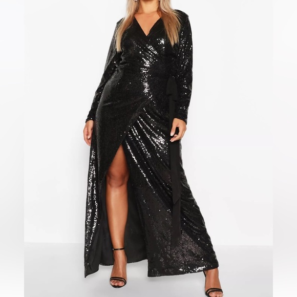 Boohoo Dresses & Skirts - Plus size sequin wrap dress